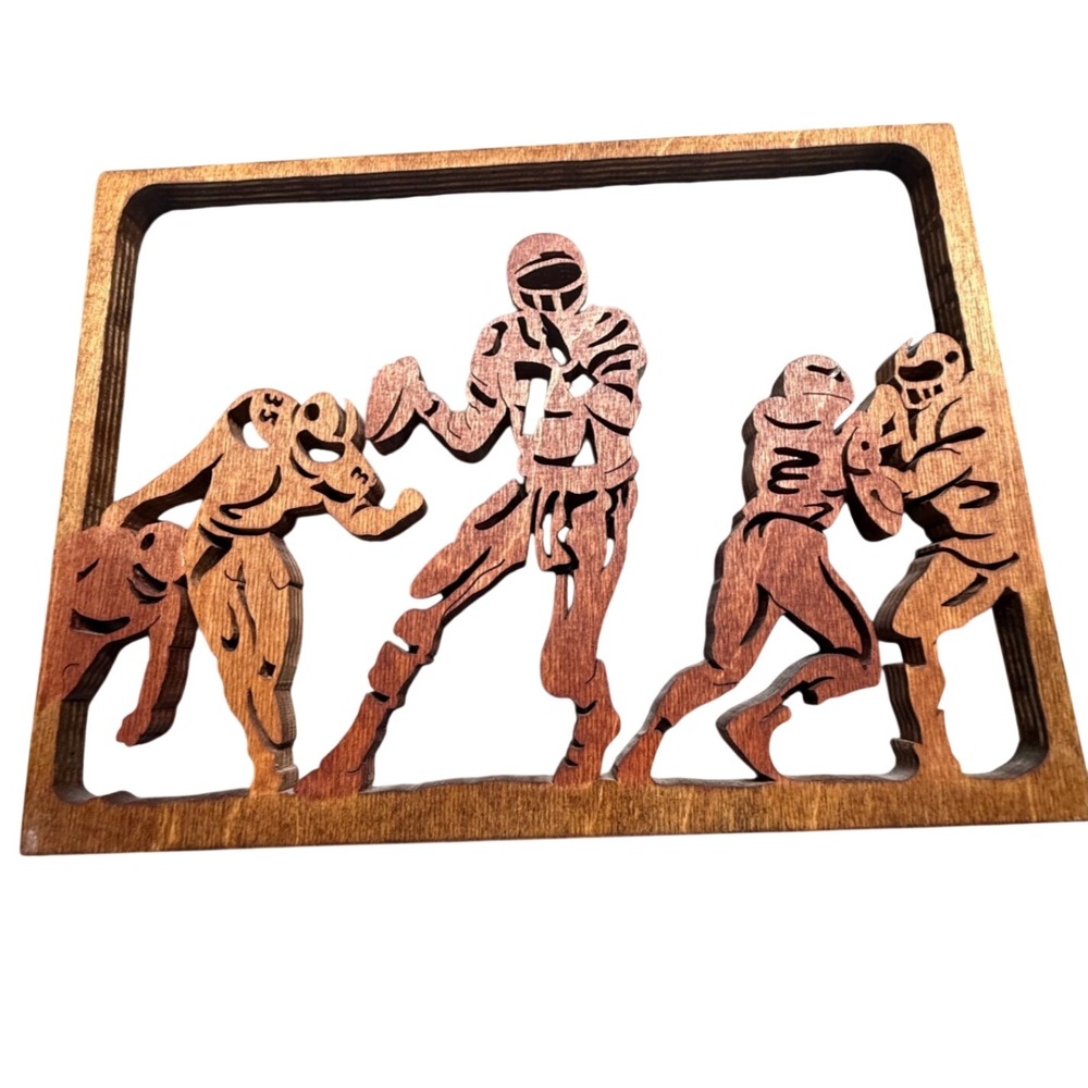 Handmade Laser Cut Football Players Wooden Wall Art Plaque Sports Decor 10x8